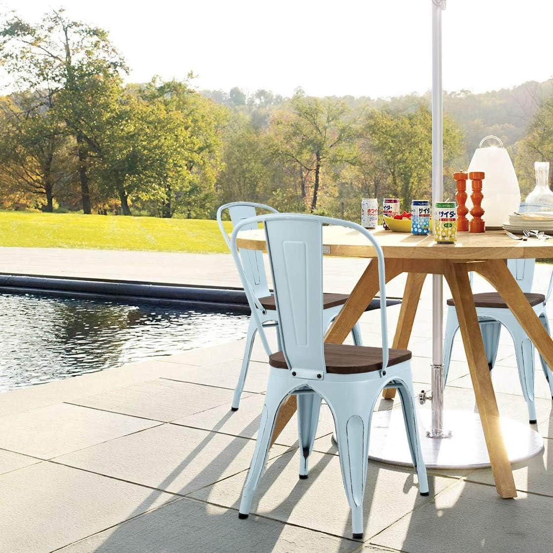 Furmax Metal Dining Chair Indoor Outdoor Use Stackable Chic Side Classic Trattoria Metal Chairs Set of 4 for Kitchen, Dining Room, Bistro and Cafe (Distressed White)
