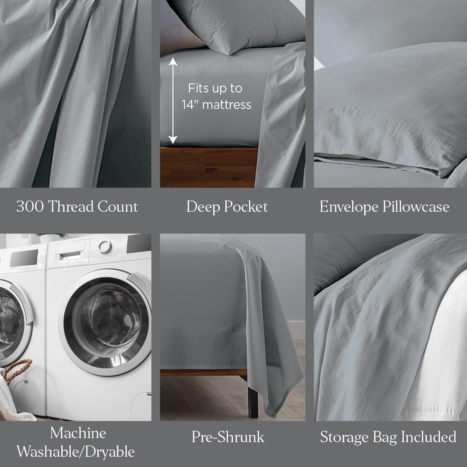 Luxe Cotton Percale Crisp and Cool Sheet Set, Queen, Sand