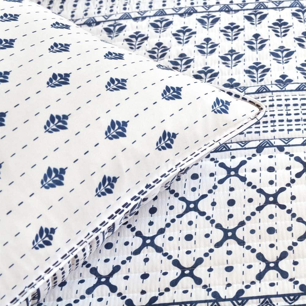 Full/Queen 3pc Monique Stripe Quilt Set  Navy/White - Lush Décor