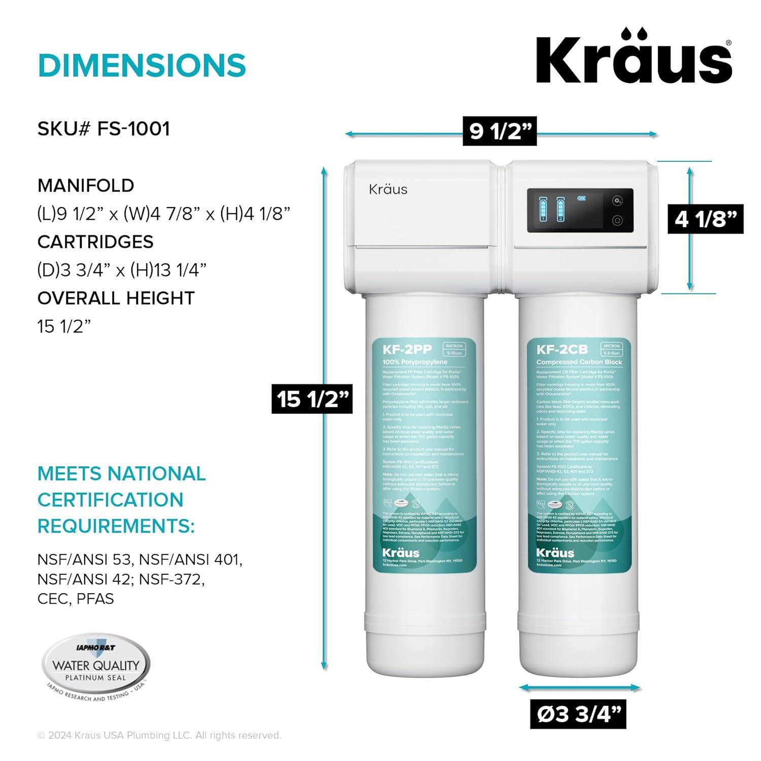 KRAUS Britt 2-In-1 Commercial Style Pull-Down Single Handle Water Filter Kitchen Faucet In Spot-Free With Purita 2-Stage Under-Sink Filtration System