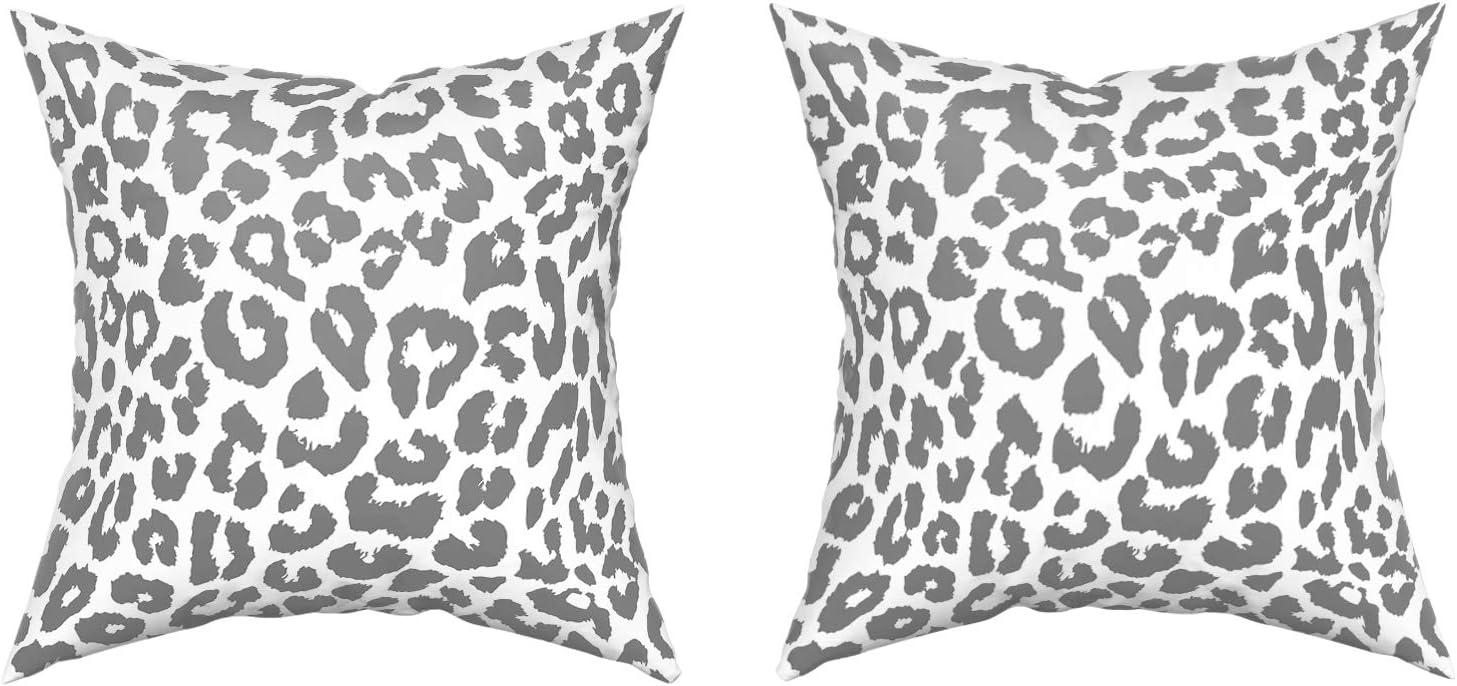 Gray Cheetah Throw Pillow Covers 18X18 Inch Set of 2 Grey White Leopard Decorative Pillow Cases Animal Wildlife Pillow Cover with Zipper Home Decor For Sofa Couch Housewarming Gift Bed Couch Outdoor