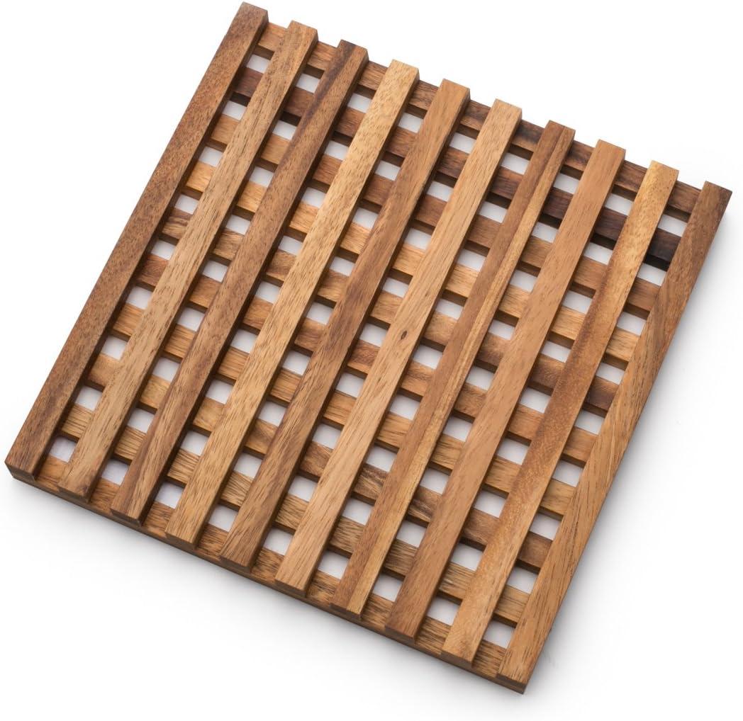 Square Acacia Wood Trivet with Intricate Design