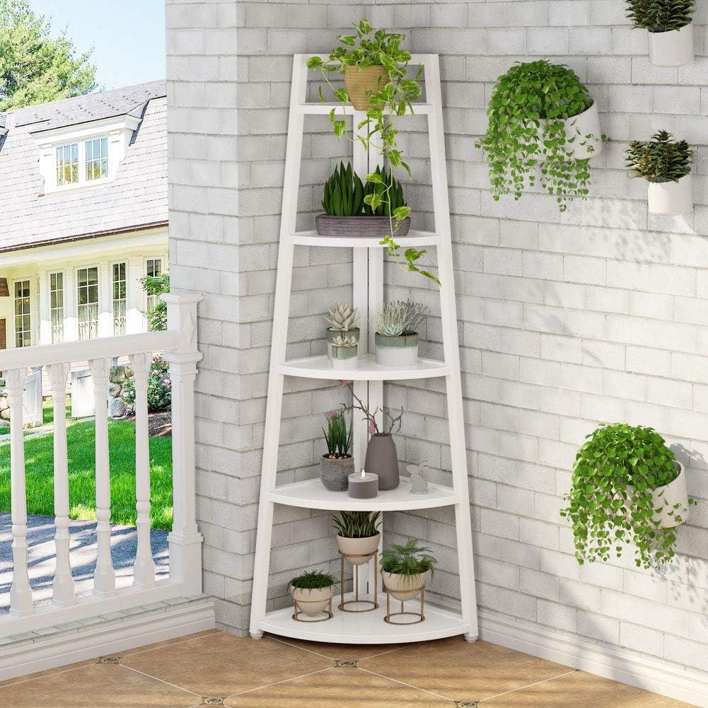 Hommoo 5-Tier Corner Shelf, 70" Tall Corner Ladder Shelf Small Bookshelf White