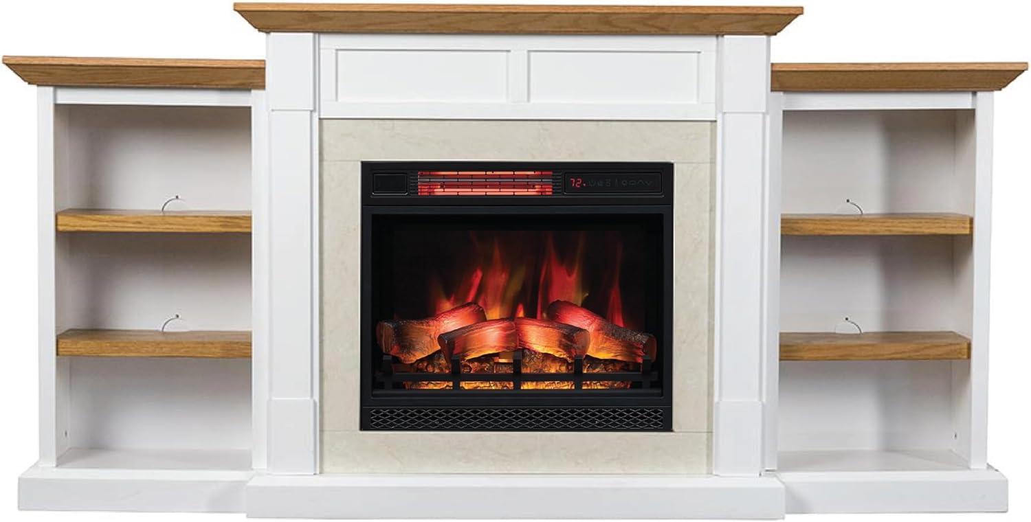 Country Living Belhaven 74 Inch Bookcase Mantel Package | 23 Inch Smart Electric Fireplace Insert Heater