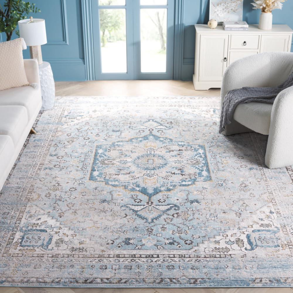 Isabella ISA936 Power Loomed Area Rug - Light Blue/Cream - 8'x10' - Safavieh