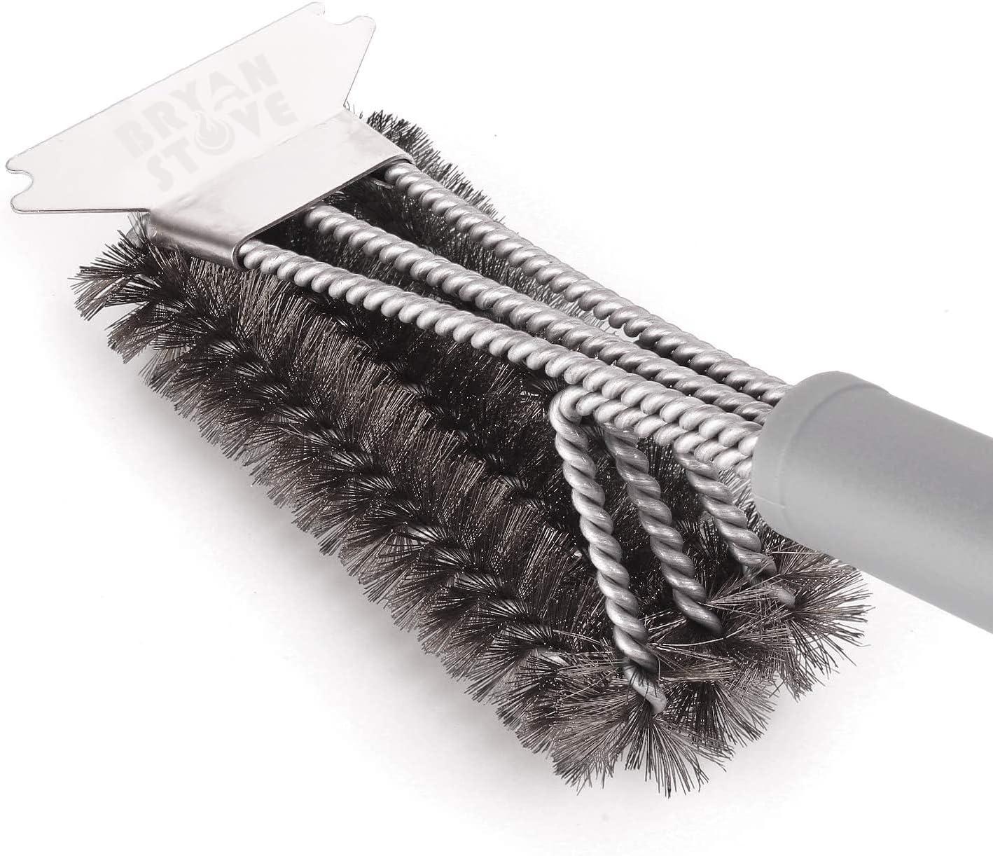 18" Stainless Steel BBQ Grill Brush with Wire Bristles and Scraper