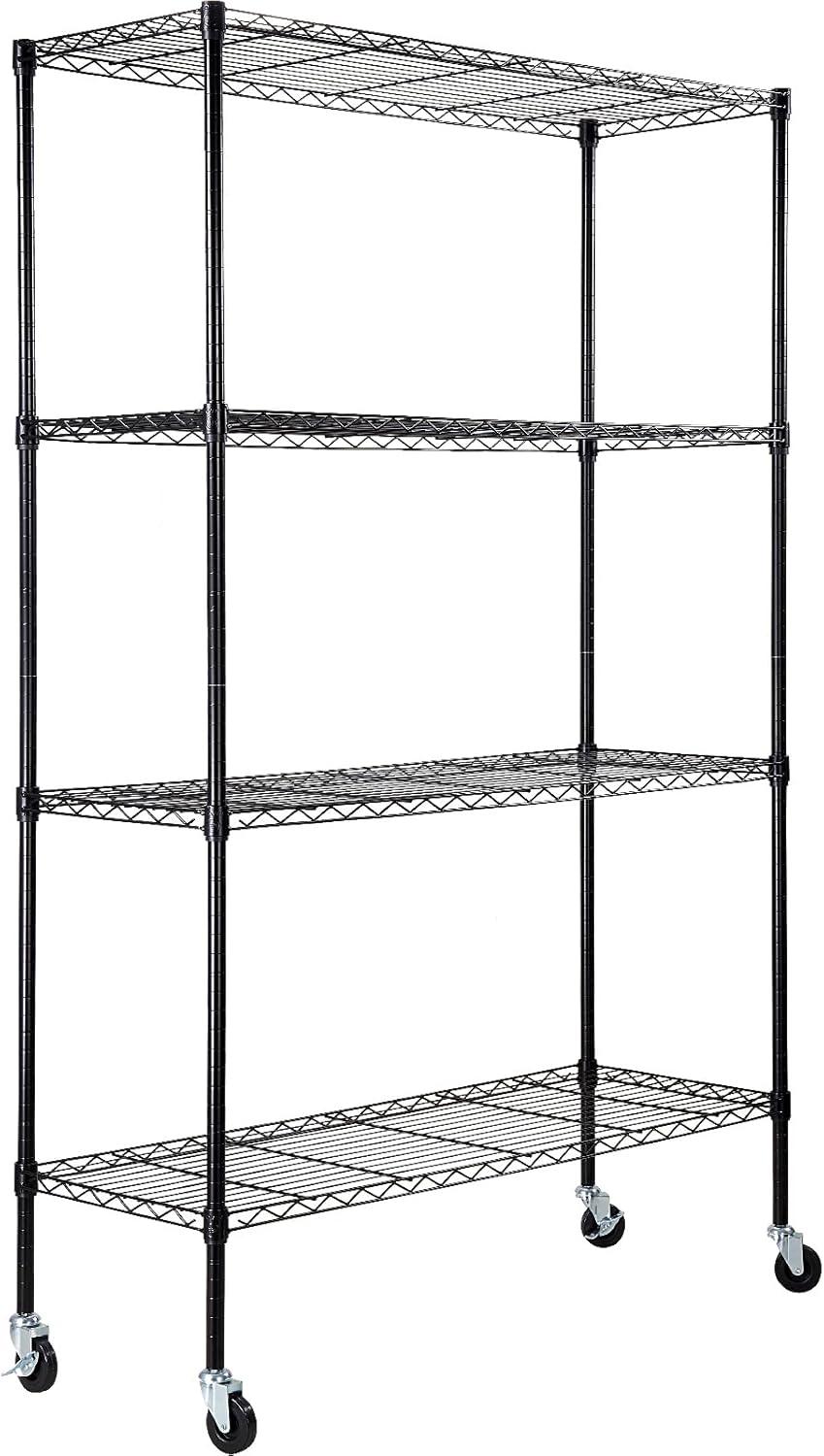 VEVOR Black Heavy Duty 4-Tier Metal Storage Shelving Unit with Wheels