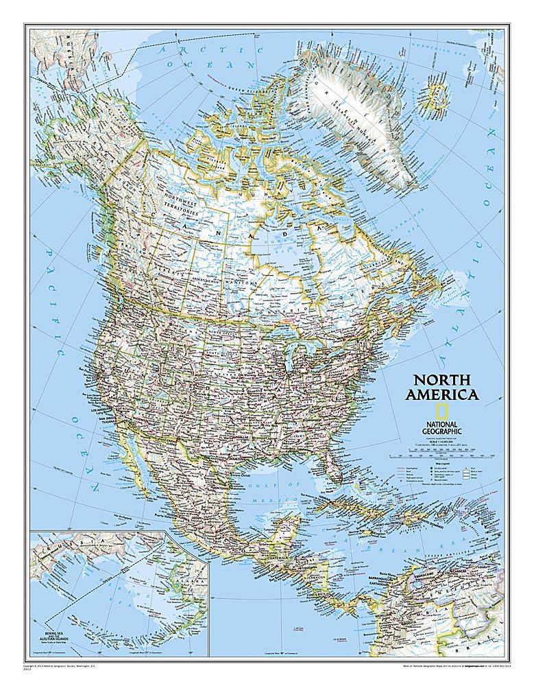 National Geographic North America Wall Map, 24" Width, 30" Length