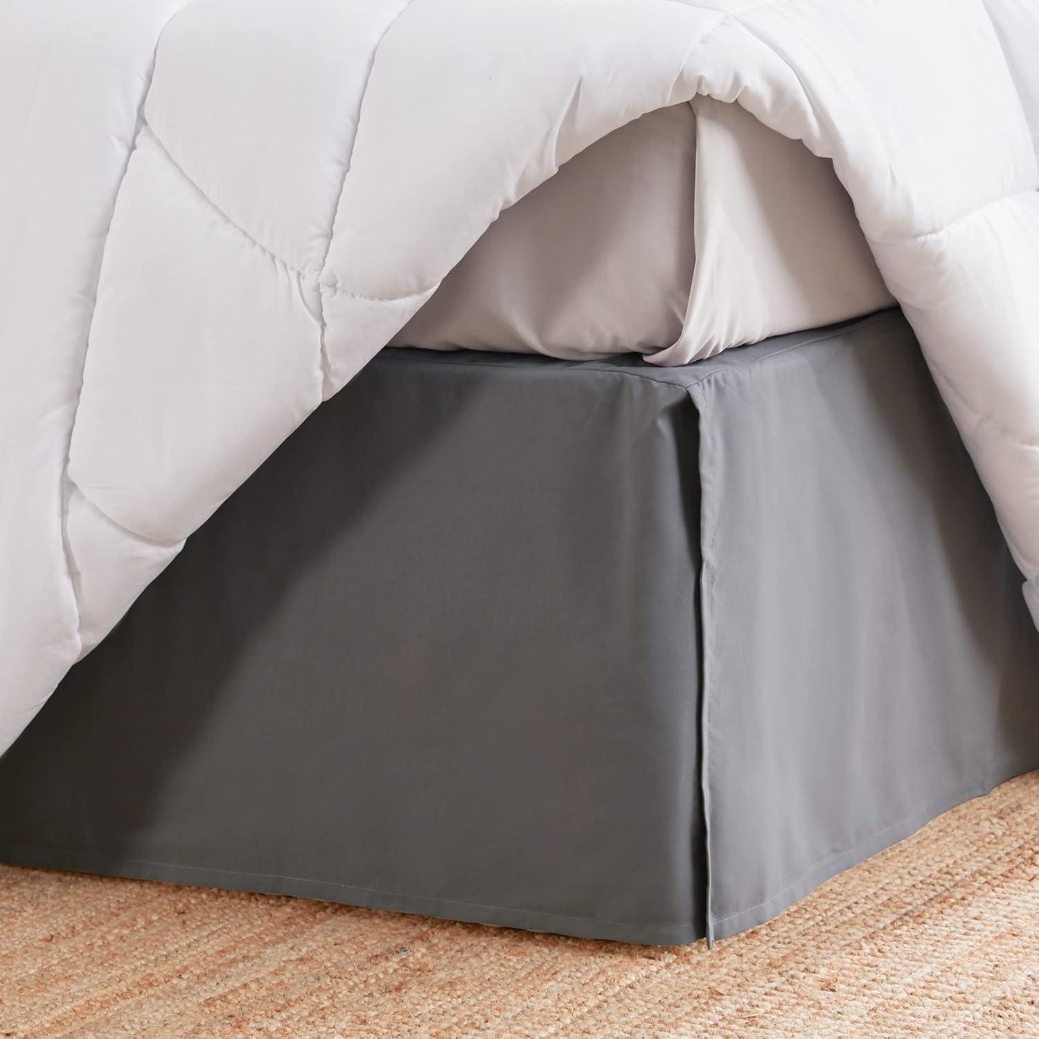 Full Size Gray Polyester Pleated Bed Skirt with 15-Inch Drop