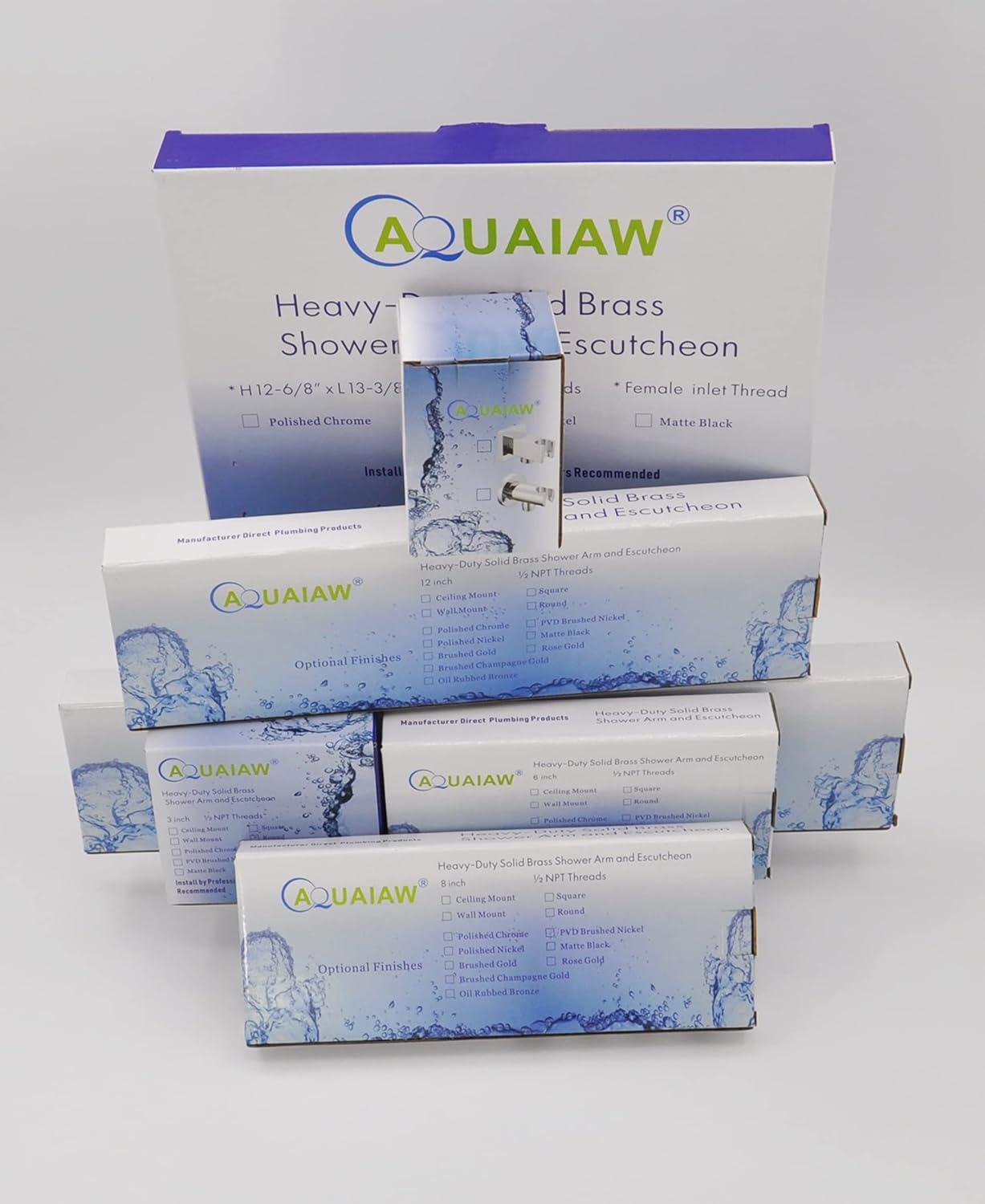 Aquaiaw Square Shower Arm and Anti-Scratch O-Ring Flange, 8 inch, Heavy-Duty Solid Brass, Both Soldered 1/2-14 NPT Tapered Threads, Wall Mount Shower Head Extension Arm (Polished Chrome)