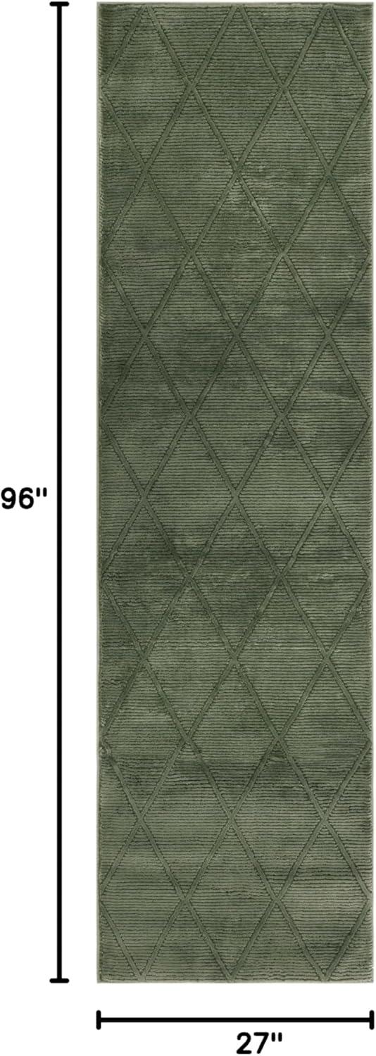 Green Polyester Stain-Resistant Runner Rug 2'3" x 8'