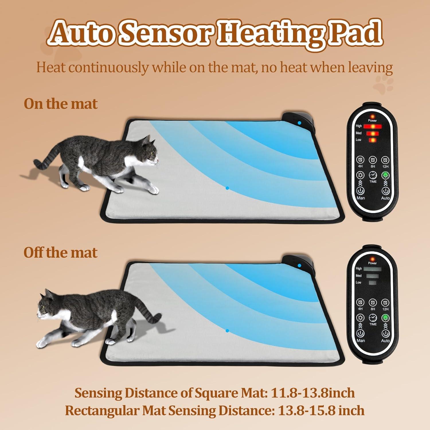 Archie & Oscar™ Cat Heating Pad & Dog Heating Pad, Jim Timer and Jim Level Temperature Smart Sensor Electric Pet Heating Pad with Chew Resistant Cord, Indoor Outdoor Warm Heated Bed for Dogs Cats -17.7x17.7