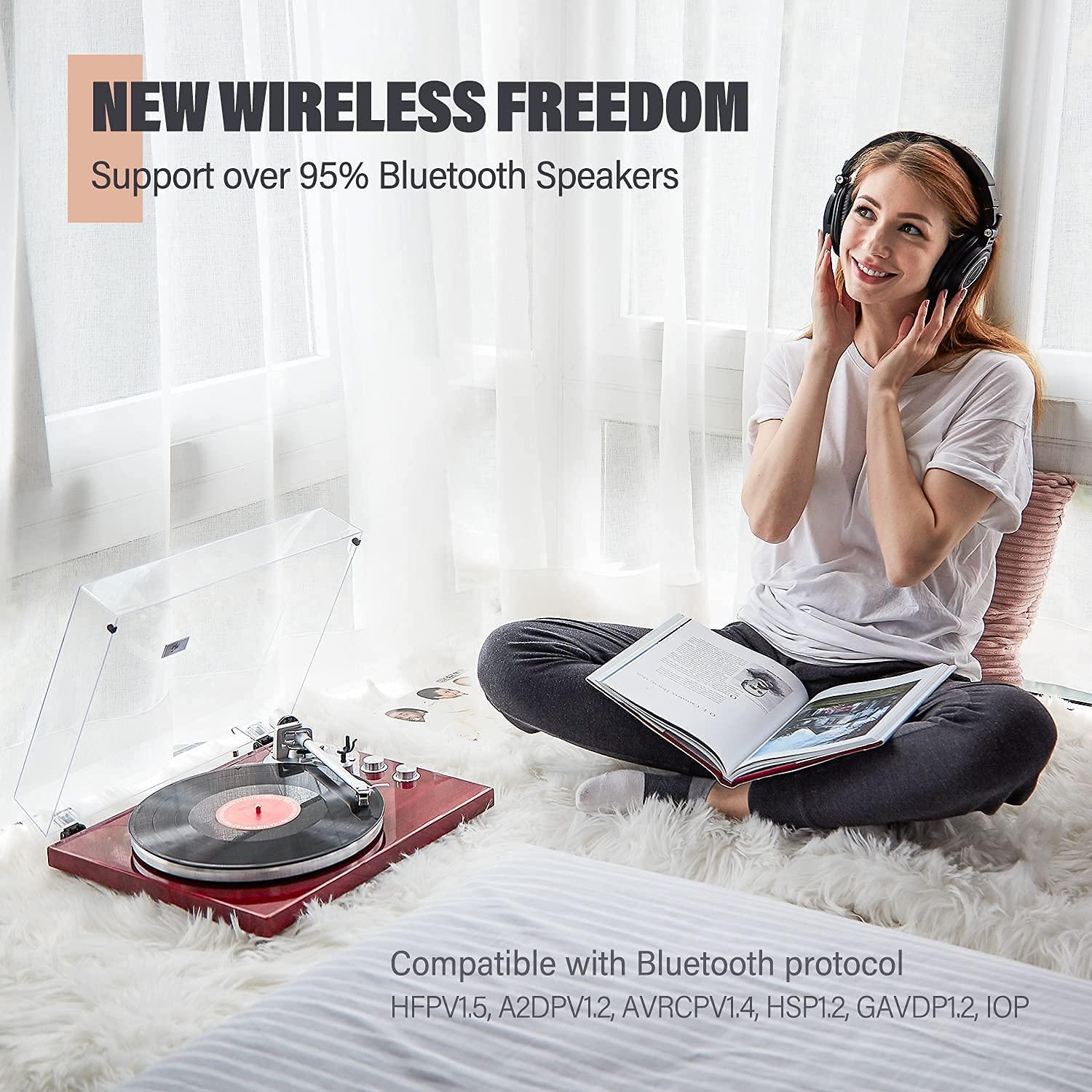 Vinyl Record Player Belt-Drive Turntable for Vinyl Records with Bluetooth Connectivity, USB Digital Output, Magnetic Cartridge & Adjustable Counterweight, AT-3600L, 33 or 45 RPM, M485-Red