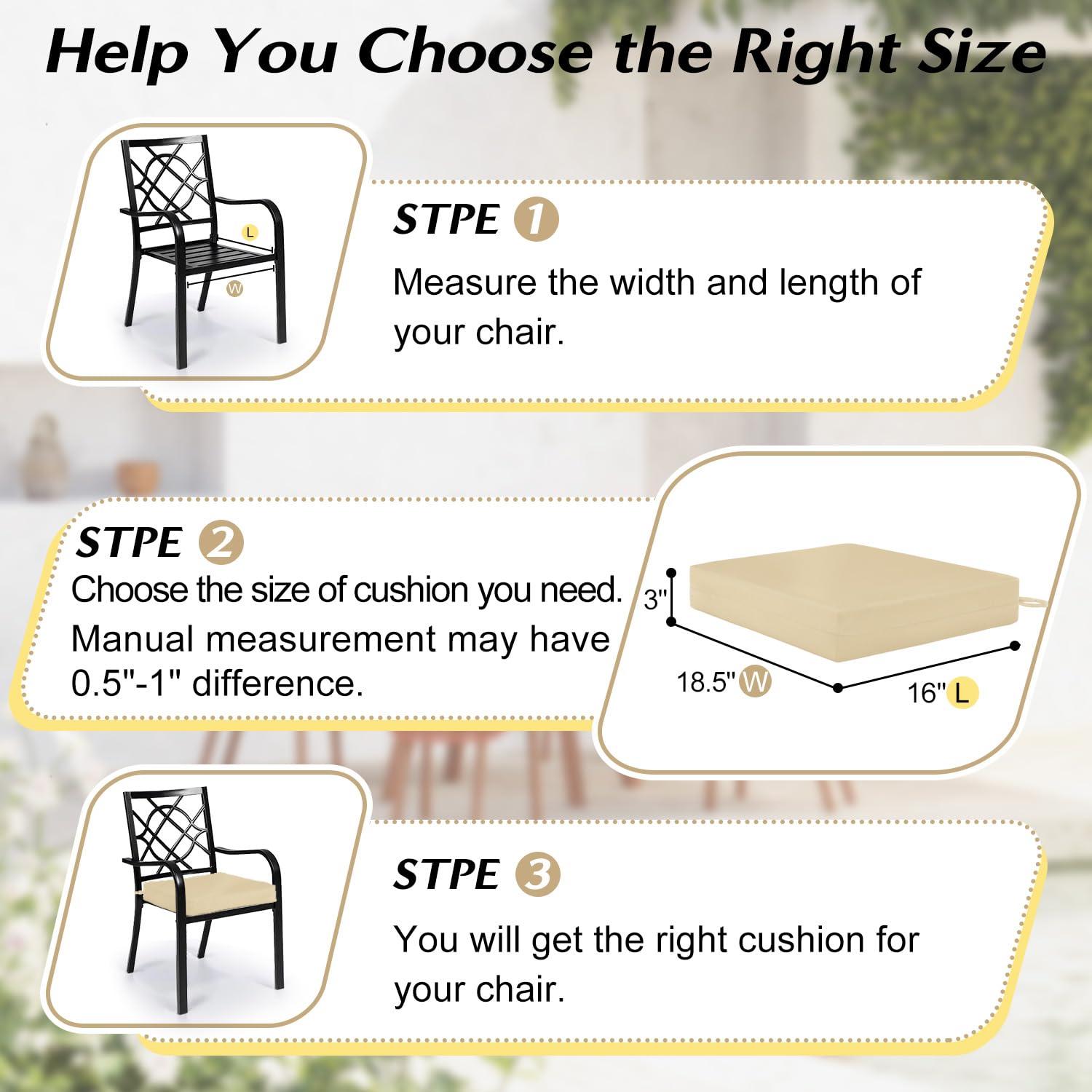 LOVTEX Outdoor Chair Cushions Set of 4, Waterproof Patio Chair Cushions with Ties, 18.5 x 16 x 3 inch, Khaki