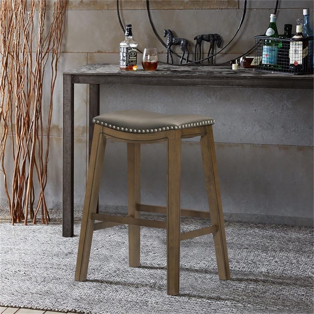 Homelegance 29" Pub Height Wooden Bar Stool Saddle Seat Barstool, Gray Brown