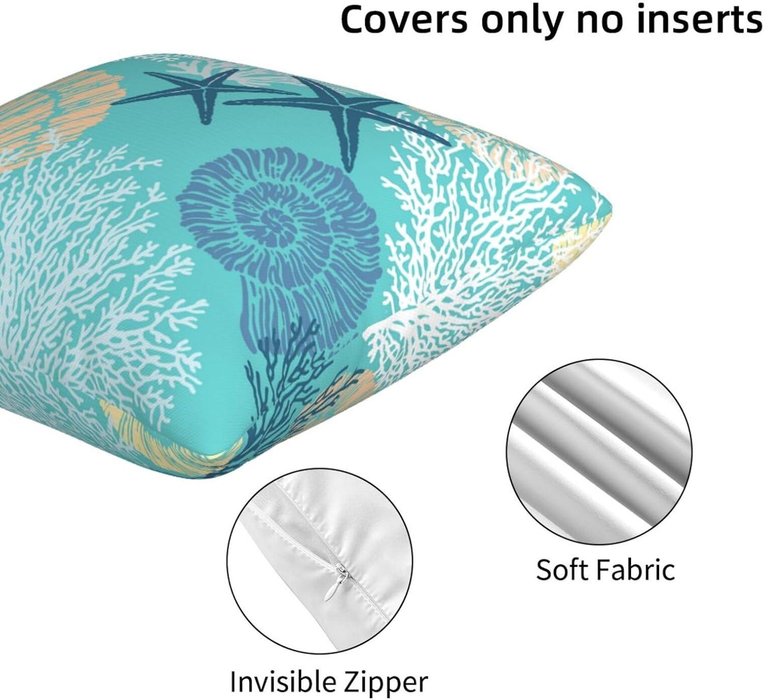 Burnt Orange Summer Outdoor Coastal Pillow Covers 18x18 Inch Set of 2 Fall Coral Seashell Starfish Throw Pillows Ocean Themed Beach Nautical Decorative Cushion Cases for Couch Decorations