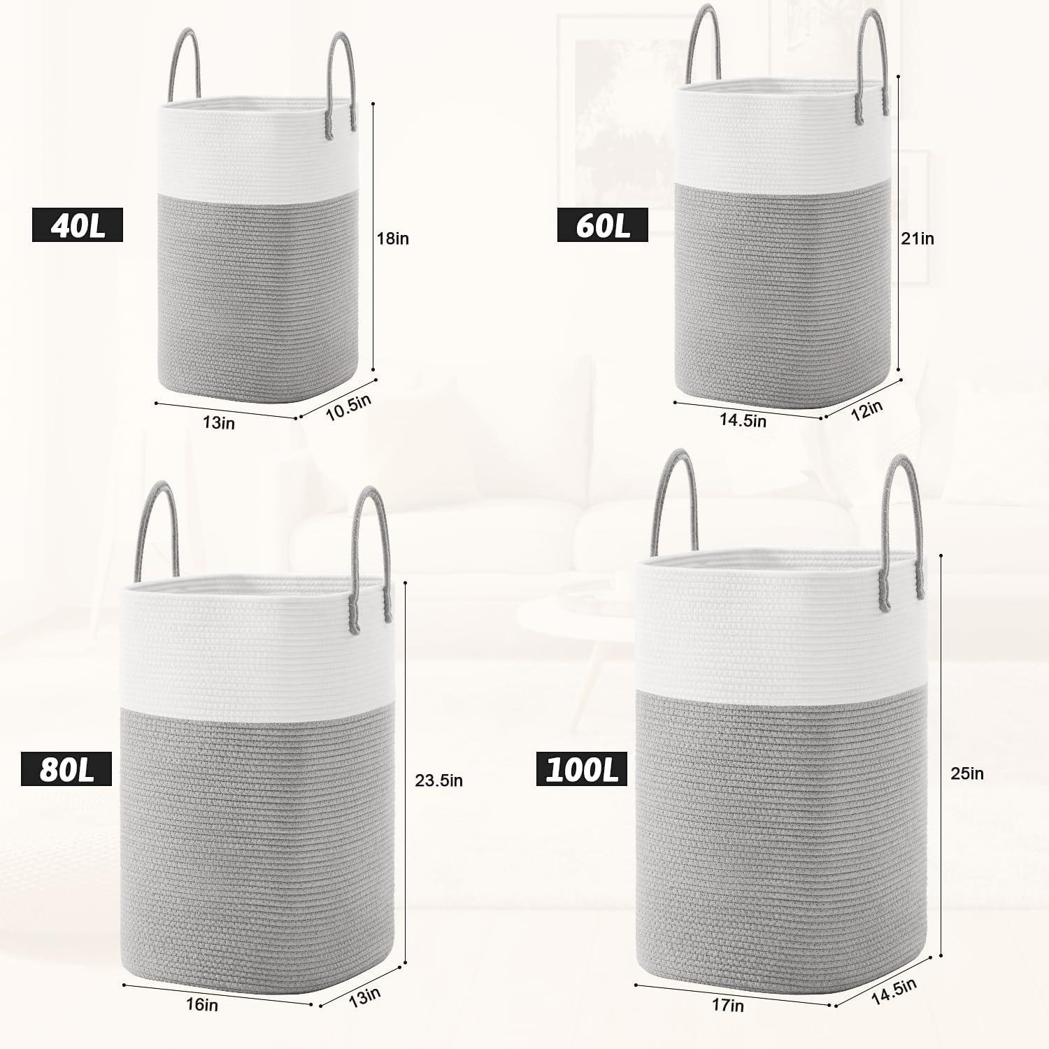 Beachcrest Home™ 60L Cotton Rope Woven Laundry Basket, Multifunctional Storage Sorter For Dirty Clothes In Bathroom And Living Room