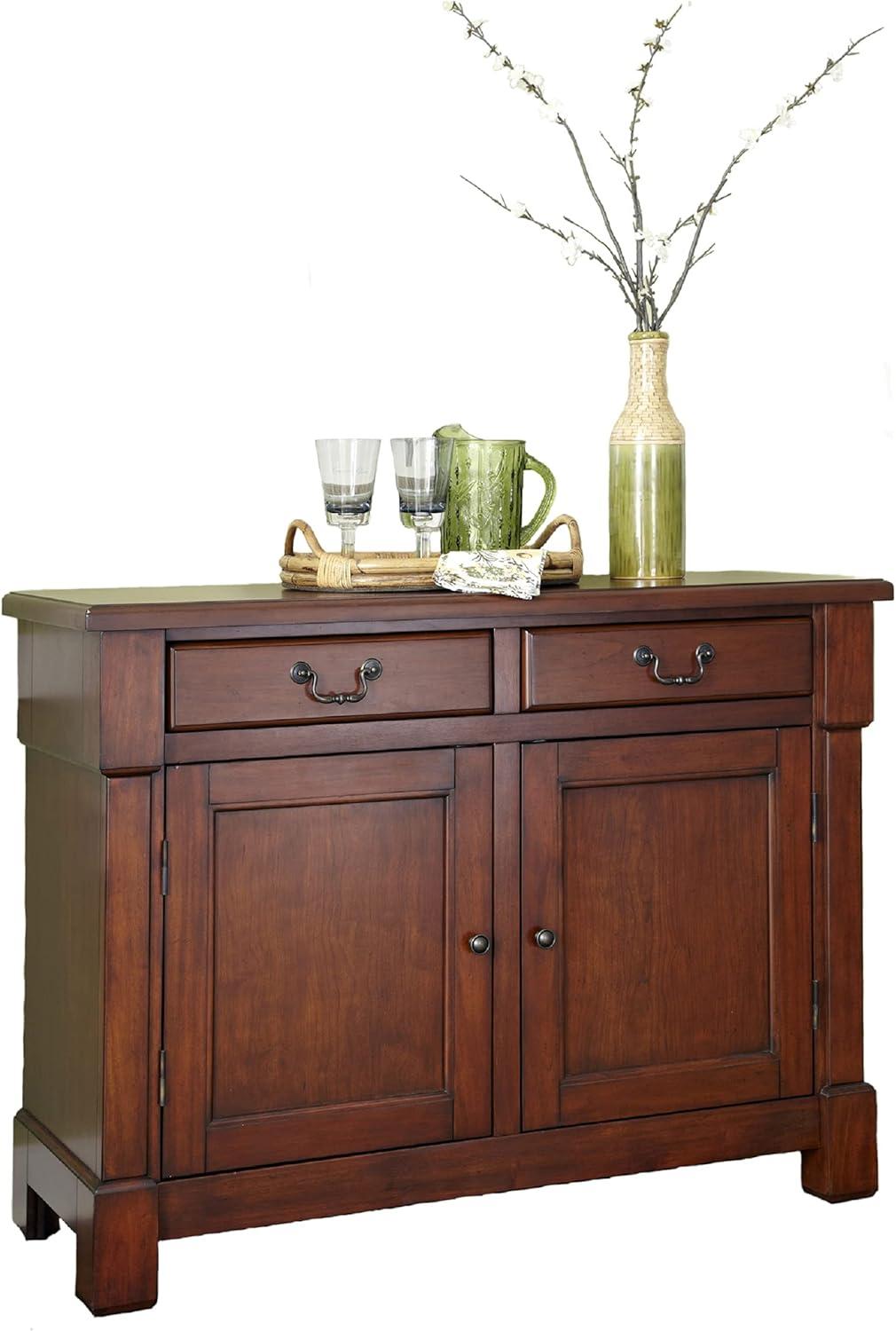 Homestyles Aspen Buffet Brown: Traditional Hardwood Sideboard, Adjustable Shelves, Anti-Tip Hardware