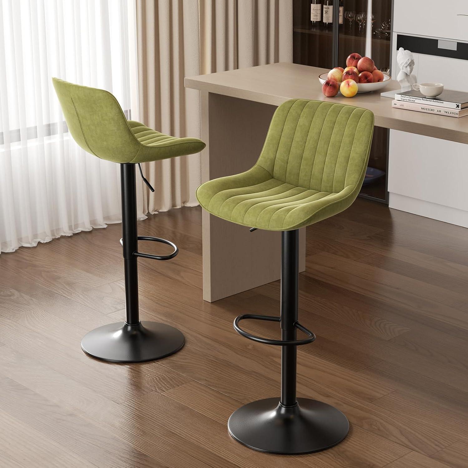 Hawsaiy Adjustable Bar Stools Set of 2, Swivel Counter Height Bar Chairs with Back, Modern Technical Fabric Barstools for Kitchen Island & Home, Green