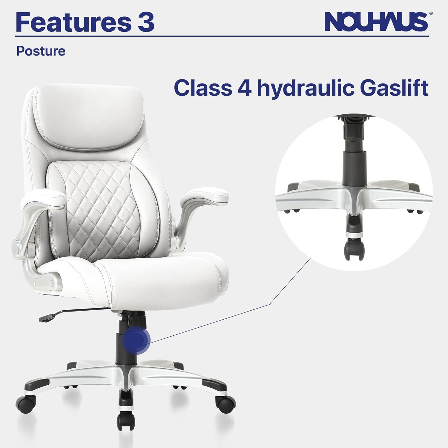 Nouhaus Posture Ergonomic PU Leather Office Chair. Click5 Lumbar Support with FlipAdjust Armrests. Modern Executive Chair and Computer Desk Chair