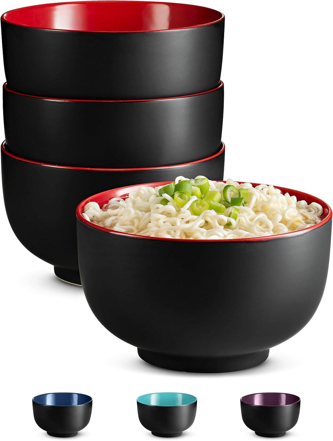 Kook Ceramic Ramen Noodle Bowls, 34 oz, Set of 4