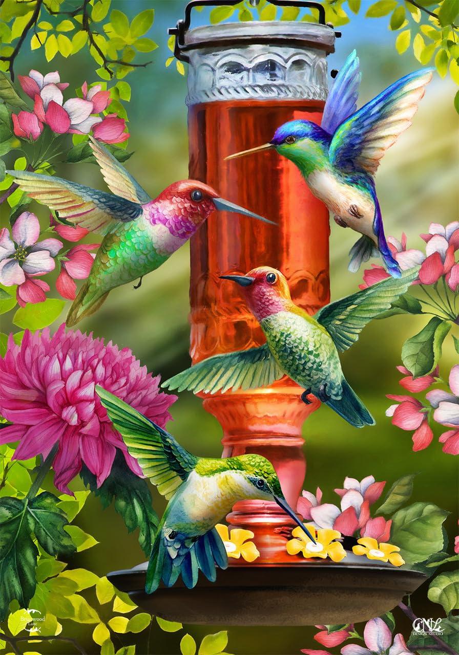 Hummingbird Feeder Spring House Flag Floral 28" x 40" Briarwood Lane