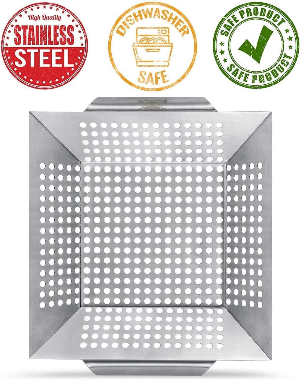 3 Pack Grill Baskets for Outdoor Grill, Heavy Duty Stainless Steel Vegetable Grill Basket, Grilling Basket for Veggies, Grilling Accessories for All Grills & Smokers - Grilling Gifts for Men