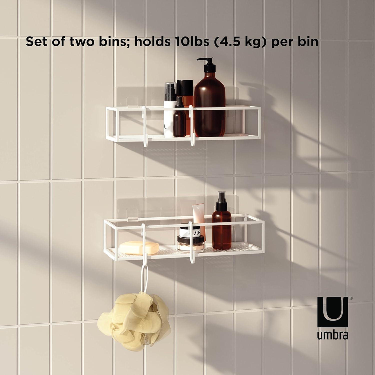 White Metal Suction Mount Shower Caddy Set