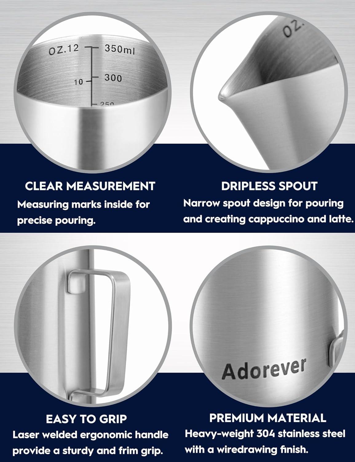 Milk Frothing Pitcher, 20oz Stainless Steel Milk Frother Cup Steaming Pitcher, Coffee Bar Cappuccino Espresso Machine Accessories Barista Tools, Metal Pitcher Milk Jug with Decorating Latte Art Pen