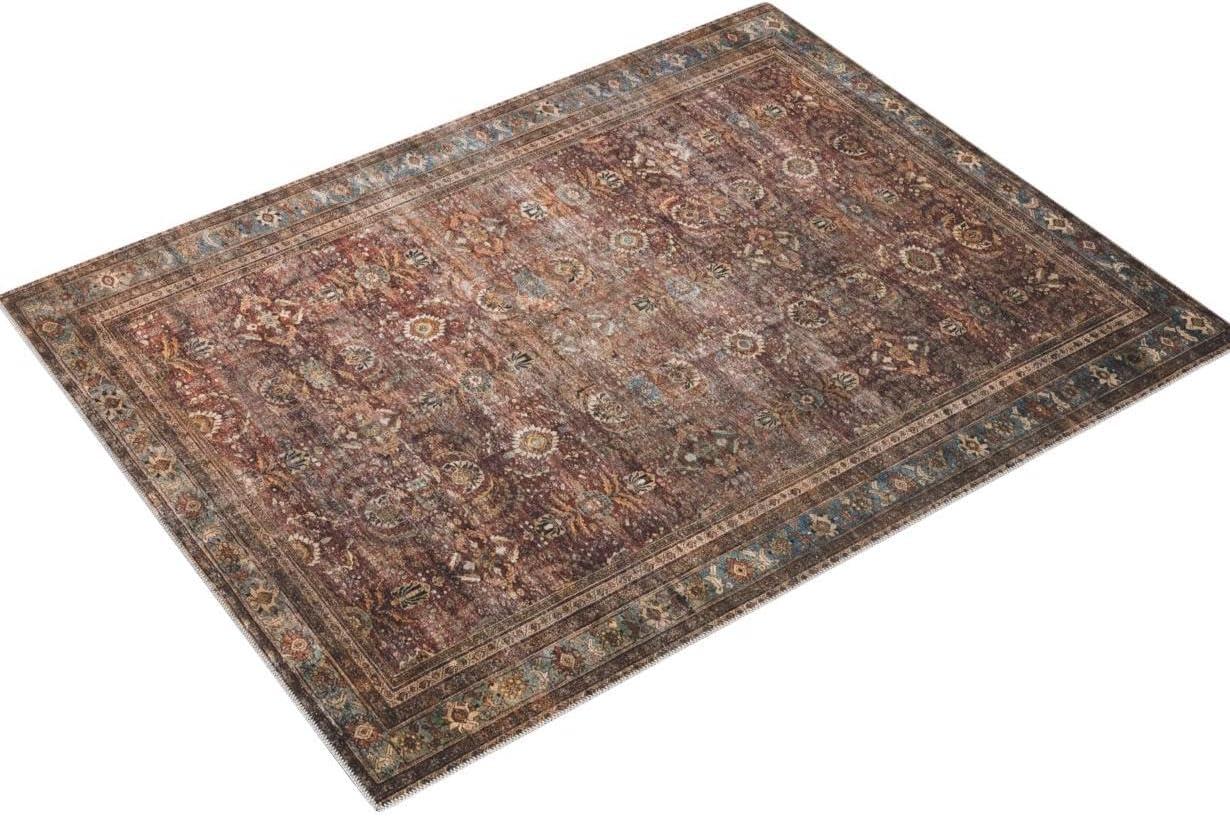 Layla 7'6" x 9'6" Blue and Brick Synthetic Area Rug