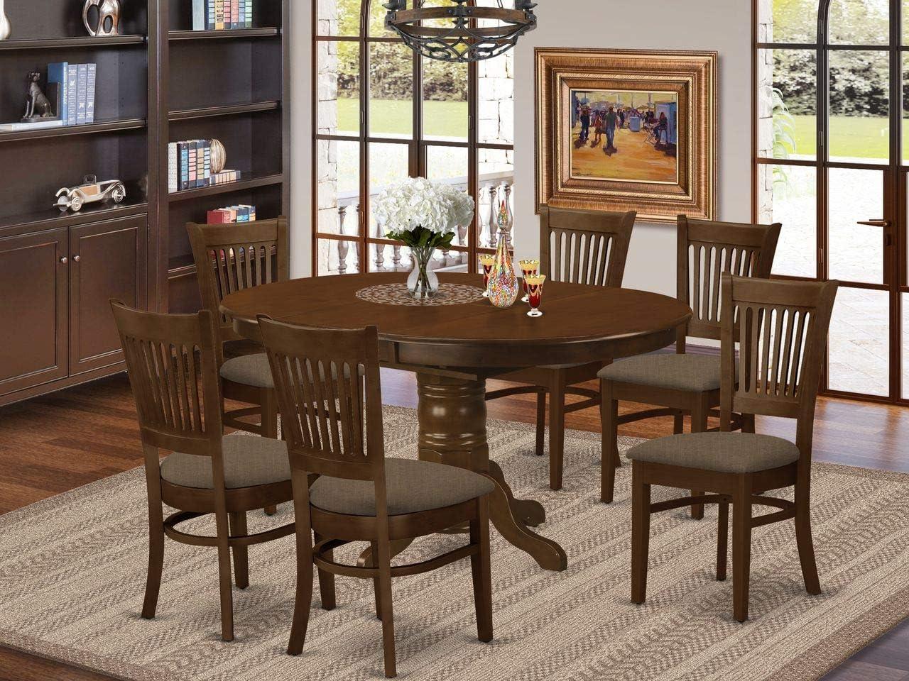 Espresso Finish Contemporary 7-Piece Dining Set with Linen Upholstered Chairs