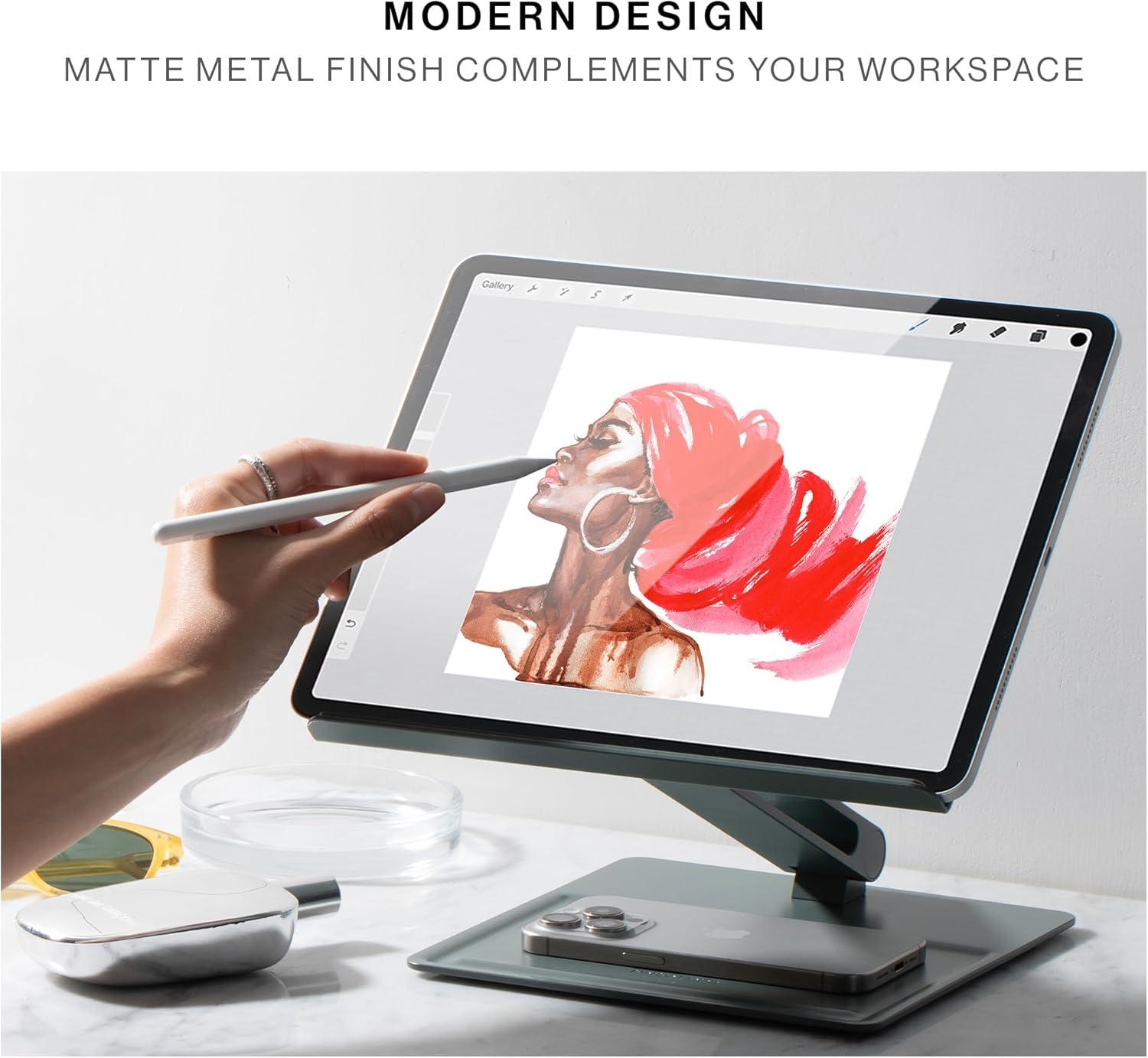 Black Adjustable Ergonomic Metal Laptop Stand with Fabric Surface
