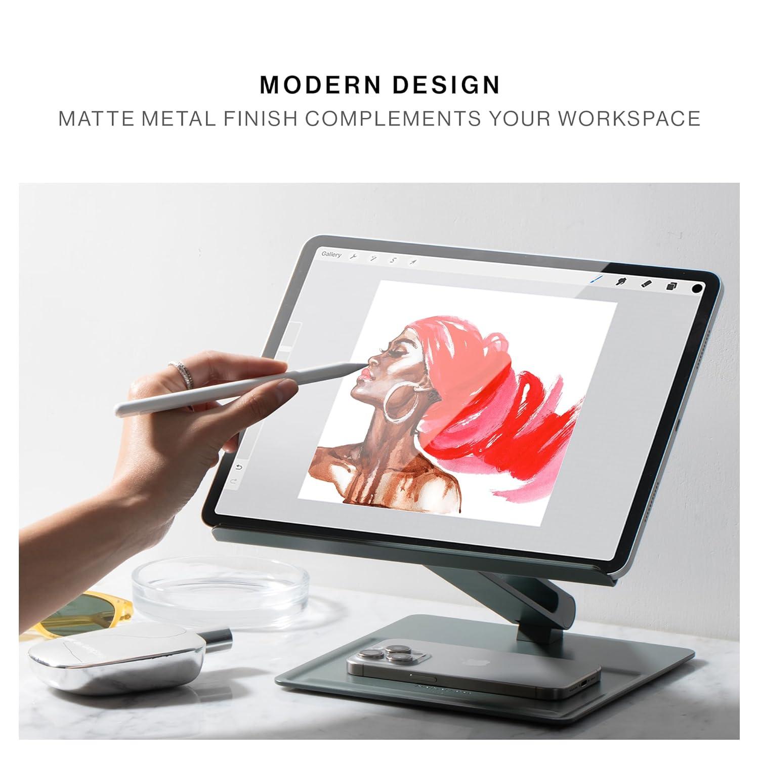 Black Adjustable Ergonomic Metal Laptop Stand with Fabric Surface