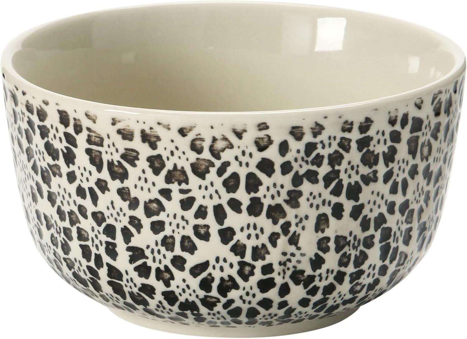 Creative Co-Op Hand-Stamped Stoneware Bowl with Embossed Pattern, Black and Cream Color, 4 Styles