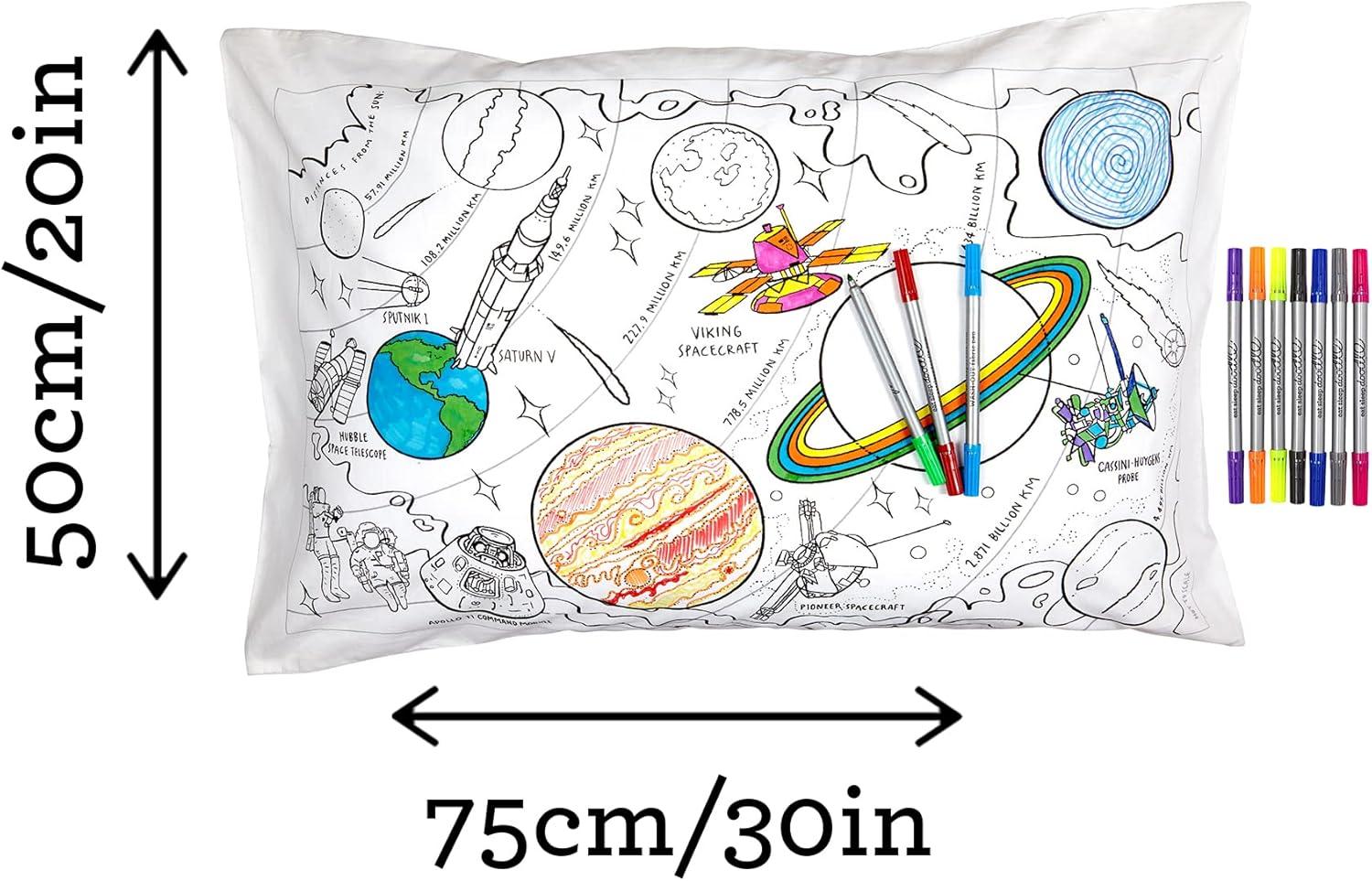 eatsleepdoodle Coloring Cotton Pillowcase with washable markers - Space Explorer Color in Activity Craft Kit Age 3+