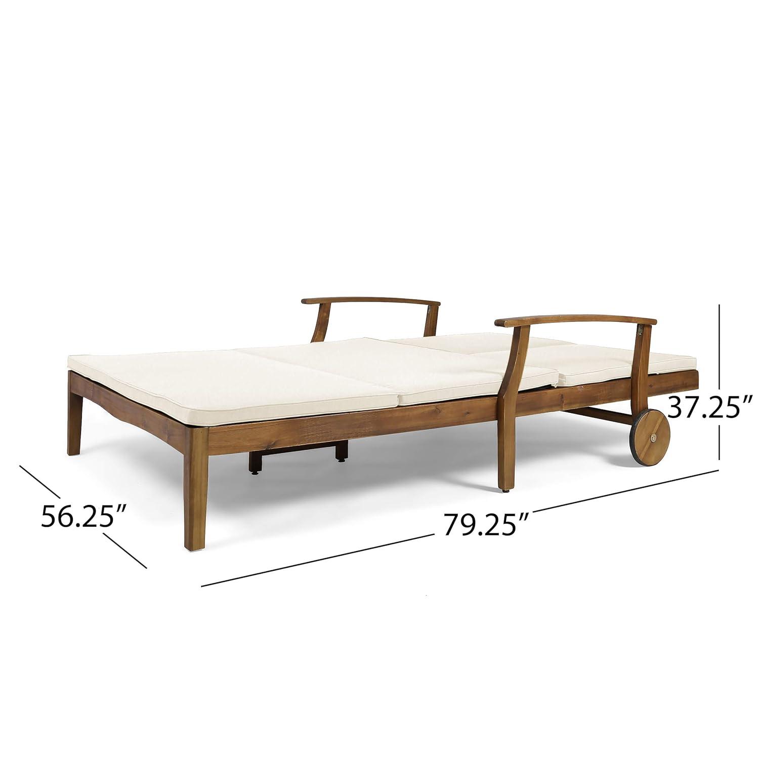 Perla Acacia Wood Double Chaise Lounge Teak/Cream: Patio Daybed with Weather-Resistant Cushions - Christopher Knight Home