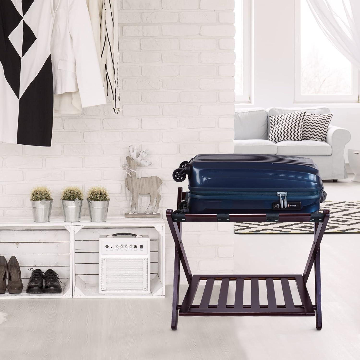 Casual Home Luggage Rack with Shelf-Espresso