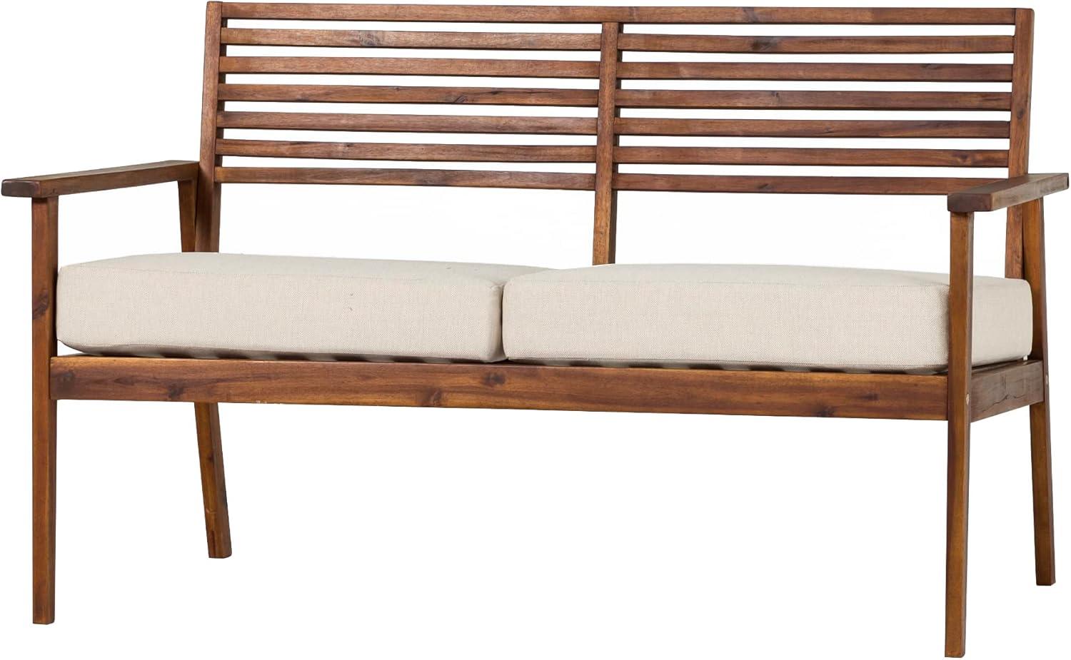 Modern Dark Brown Acacia Wood Outdoor Loveseat