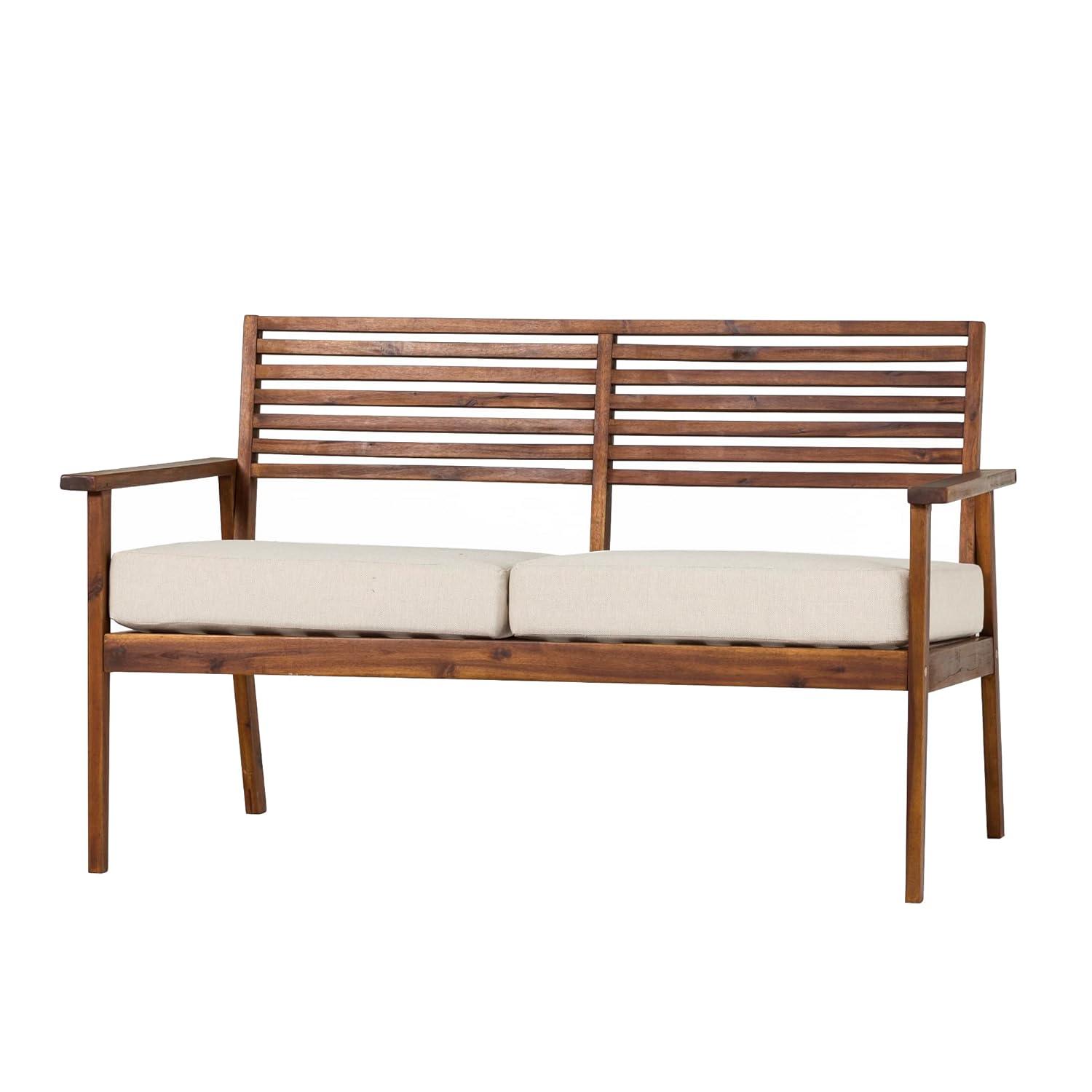 Walker Edison Modern Cushioned Solid Acacia Wood Loveseat