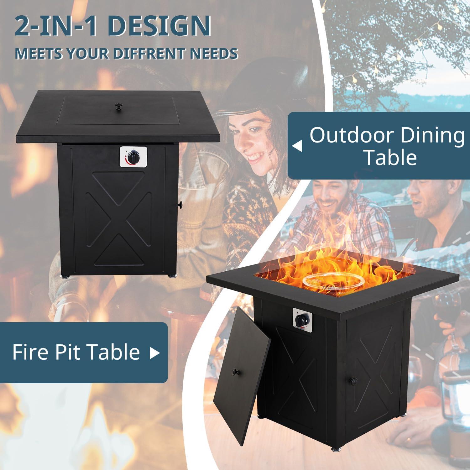 Magshion 28 inch Fire Pit Table 50,000 BTU Propane Gas Fire Pit Table with Lava Rocks and Metal Lid for Outdoor Patio Backyard, Black