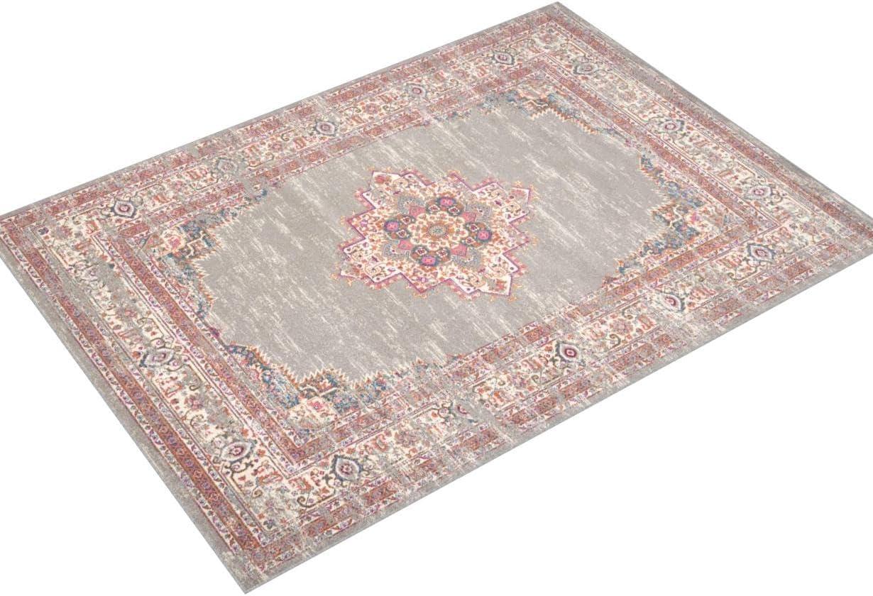 Gray Floral Synthetic 10' x 14' Rectangular Area Rug