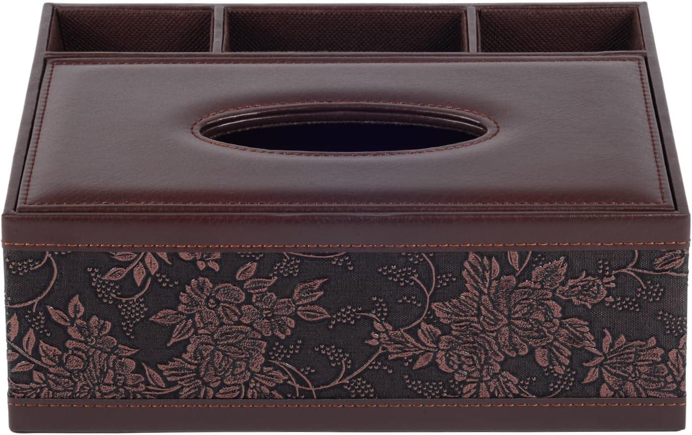 Multifunction PU Leather Tissue Box Holder/Cover Rectangular Upgrade Large Size Stationery Napkin Remote Control Storage Box,Facial Tissue Dispenser Organizer Caddy Home Office Supplies (Retro)