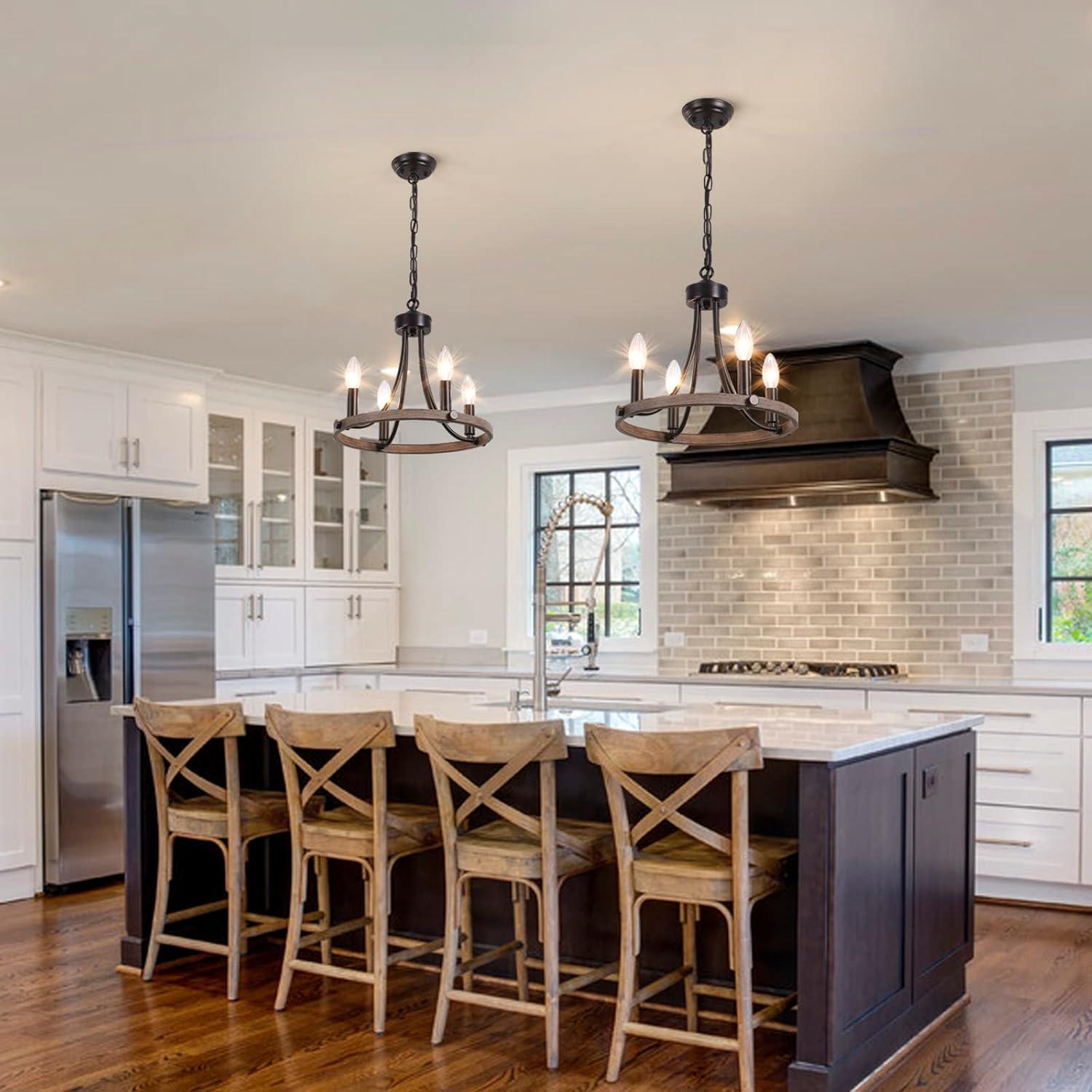 4-Light Black Modern Adjustable Height Light Fixture Wagon Wheel Chandelier