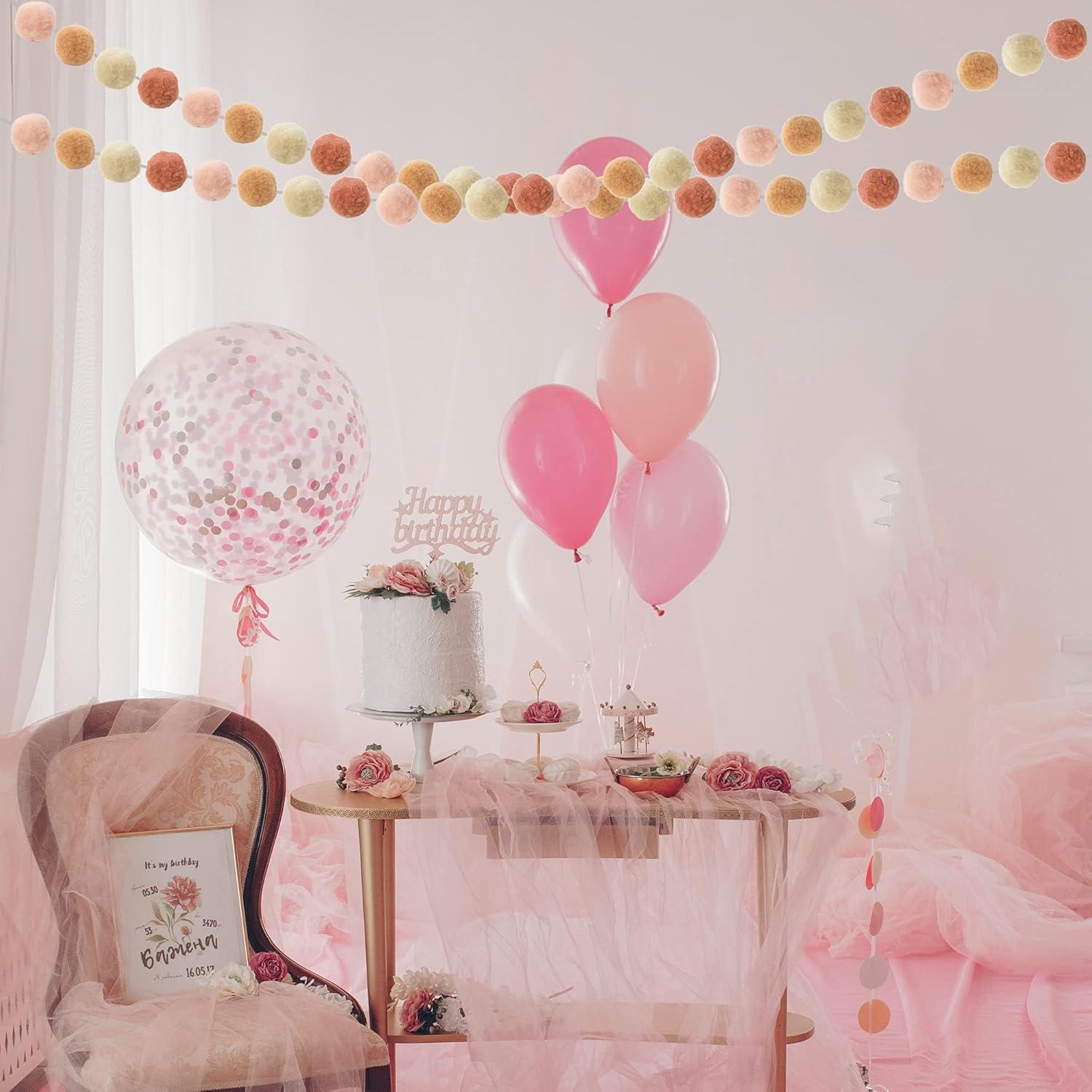 3 PCS Felt Ball Garland - 9.8 Feet 36 Balls 4 Pastel Colors Pom Pom Decorations - Nursery Decor Bunting Birthday Party Carnival Photo Prop