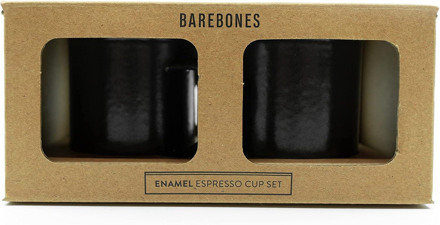 Charcoal Enamel Espresso Cup Set with Stainless Steel Rim