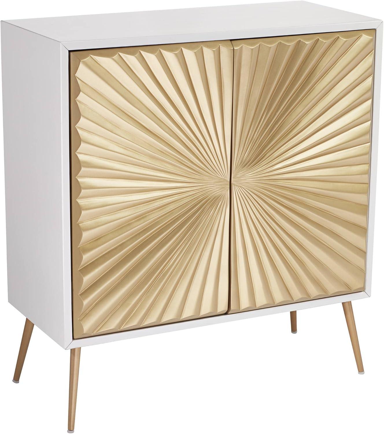 55 Downing Street Starburst 32" Wide White and Gold 2-Door Cabinet