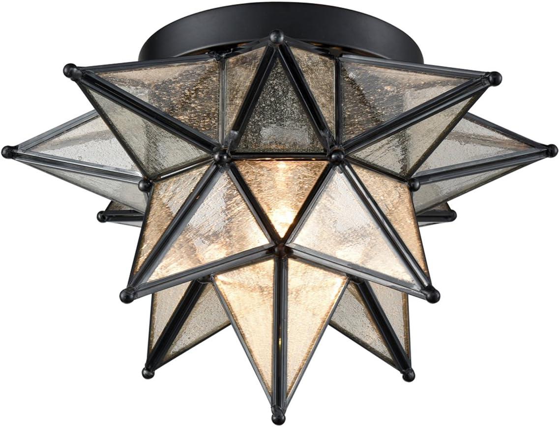 Dazhuan Moravian Star Light Flush Mount Celing Light Seeded Glass Shade Boho Moroccan Ceiling Lamp for Kitchen Foyer, 1-Light