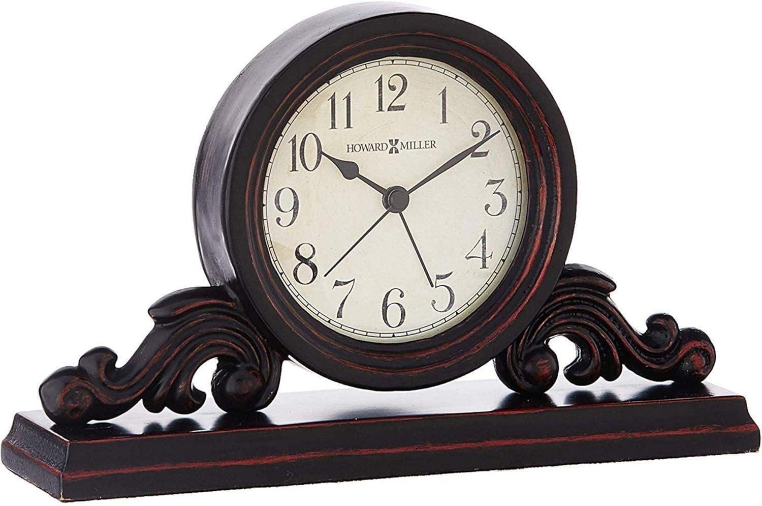 Bishop Traditional Analog Solid Wood Quartz Movement / Crystal Tabletop Clock with Alarm in Worn Black