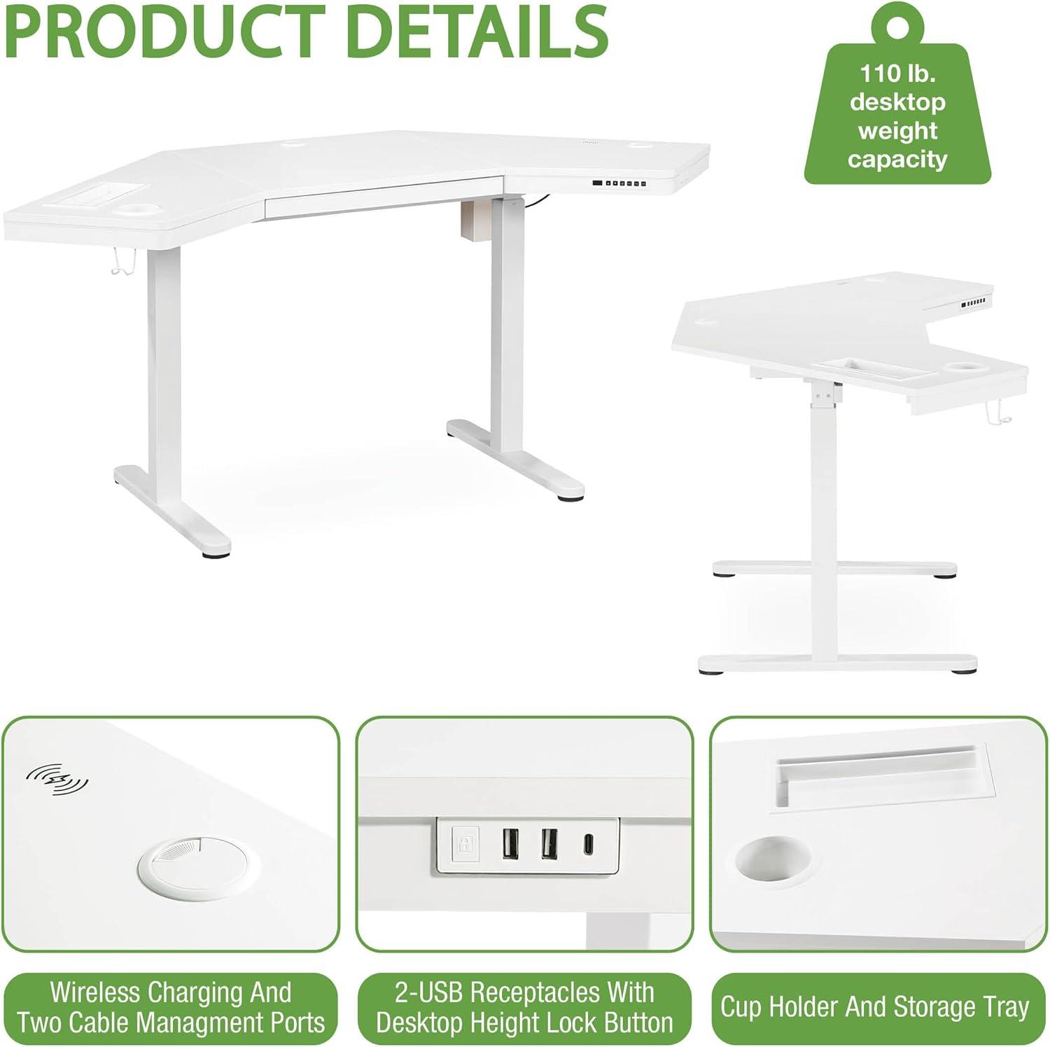 Stealth Sit-to-Stand Height Adjustable Corner Desk in White Engineered Wood