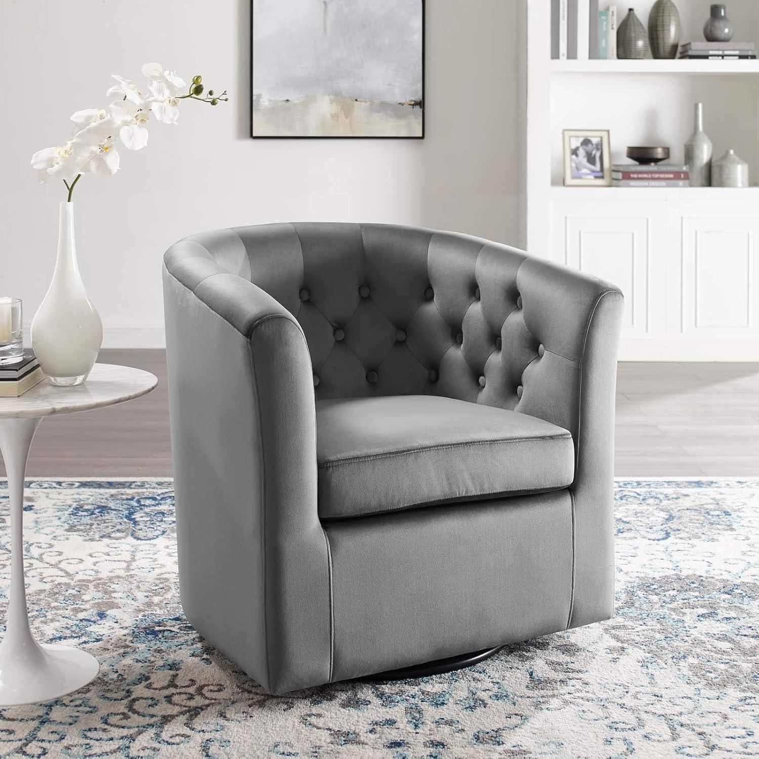 Modway Prospect Tufted Performance Velvet Swivel Armchair in Light Gray